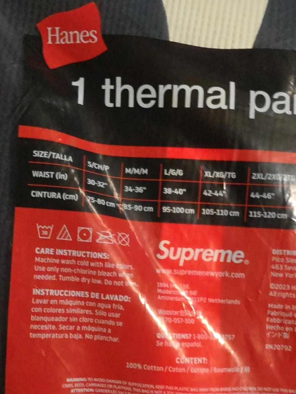 Hanes Black Thermal Pant with Red Logo XL